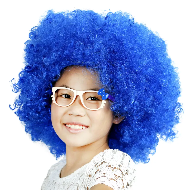 Forniture Halloween strumento Clown Afro esplosione capelli Sky Blue Football Fan parrucche per feste