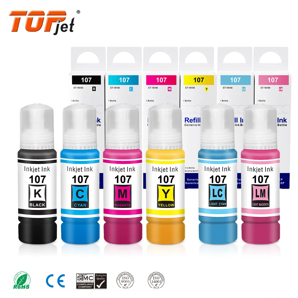 Topjet 107 tinta corante para impressora Epson ET-18100 Recarga de garrafa à base de água compatível