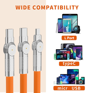 Factory OEM <strong>3</strong> <strong>in</strong> <strong>1</strong> Liquid Silicone Micr USB Type C Data <strong>Cord</strong> 180 Degrees Rotating Phone Game 120W Fast Charging Cable - Product Image 5