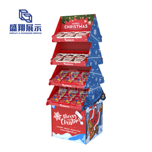 Banco di mostra su ordinazione del pavimento della carta del cartone del cartone dello scaffale di esposizione di natale della drogheria degli scaffali autoportanti di <span class=keywords><strong>POP</strong></span> del supermercato
