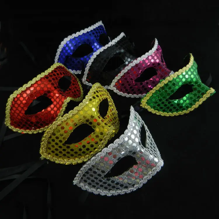 Pabrik langsung Halloween Emas Perak Glitter payet setengah wajah pesta masker topeng untuk pria dan wanita