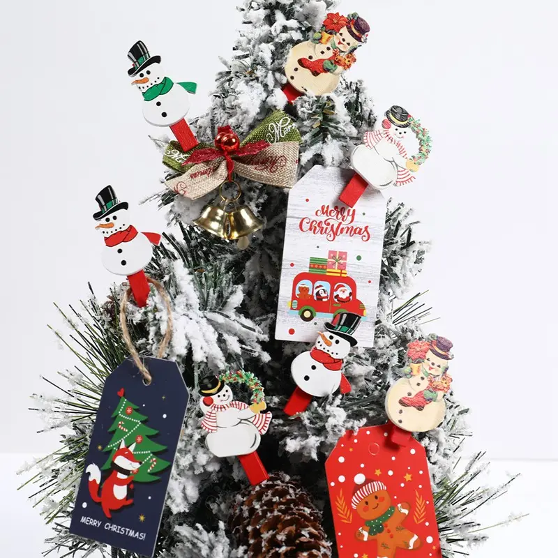 Navidad 2023 12 pièces Clips en bois oreille de cerf ornements d'arbre de noël pour décorations de fête de noël fournitures décoration de la maison