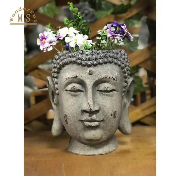 Hot Bán Lớn Phật Head Flower Pot Bán Buôn Buda Tượng Magnesia Buda Thiết Kế Vườn Trang Trí