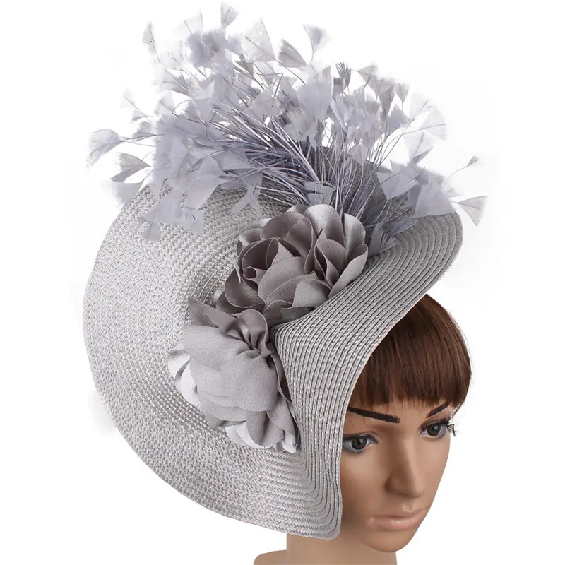 Cappello di moda festa di nozze fascinators di piume di paglia fascia per cappello da spiaggia femme all'ingrosso