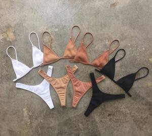 2023 yeni tasarım mayo özel tanga iki adet moda kadınlar için Bikini seti OEM düz renk spor mayo - Product Image 1