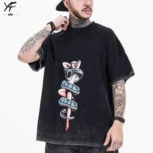 OEM Großhandel Männer Hot Sale reine Baumwolle gewaschen Retro Vintage T-Shirt Kurzarm Flock gedruckt Herren T-Shirt - Product Image 1