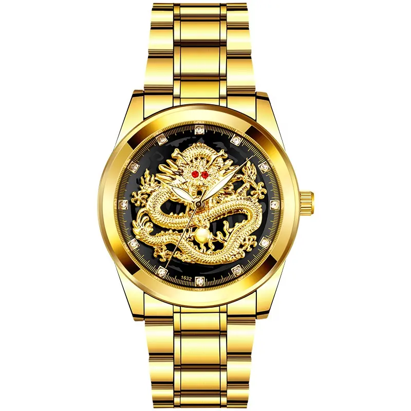 Gold Dragon High Quality Quartz Watch Casual Men Watches projete seu próprio relógio de aço inoxidável