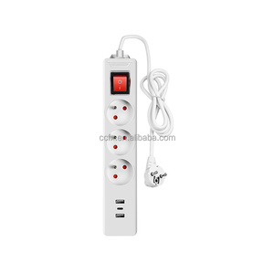 French Type Power <strong>Extension</strong> Strip 3-Way <strong>Multiple</strong> <strong>Socket</strong> with Switch, <strong>Multiple</strong> Plug with 1.5 m Cable - Product Image 1