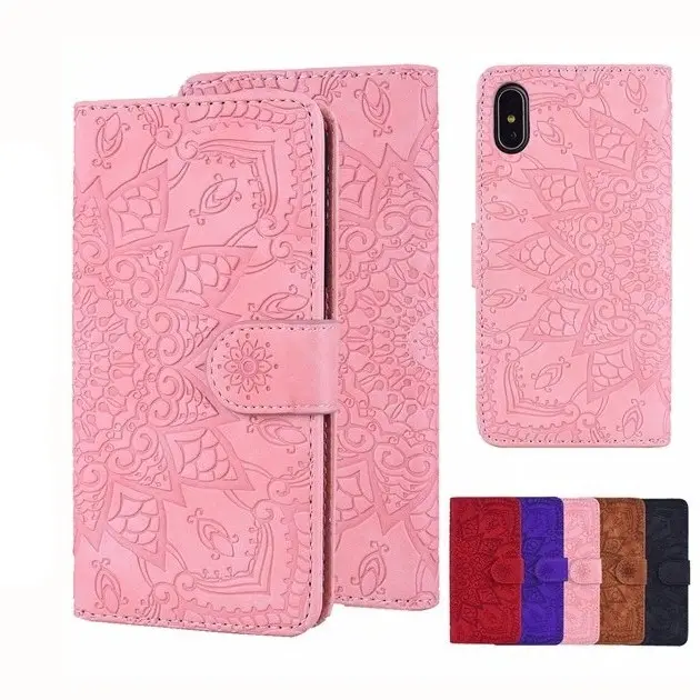 Fashion Dompet Kulit Ponsel Case dengan Slot Kartu untuk IPhone 11 Pro Max XR X X 8 7 6 6S Plus 5 5S Kustom Bunga Flip Penutup Kulit