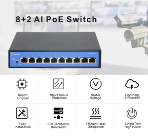 T-SHIELD กล้อง IP 48V สวิตช์ PoE 8พอร์ตที่ไม่มีการจัดการสวิตช์ CCTV เครือข่ายอีเทอร์เน็ต250ม. ที่เข้ากันได้กับ4 8 9 10 16 24พอร์ต - Product Image 4