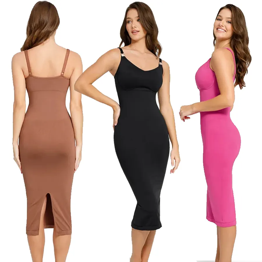 2024 venta al por mayor mujeres Casual sin mangas Bodycon vestidos largos mujeres construido en Shapewear vestido Body Shaper vestido