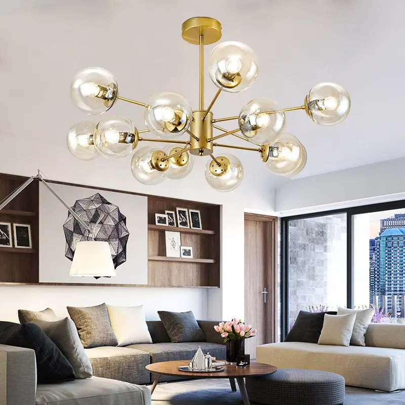 Hiện Đại Mỹ Loại Phòng Khách Khách Sạn Tất Cả Các Đồng Ánh Sáng Trần Brass Led Chandelier Pendant Ánh Sáng