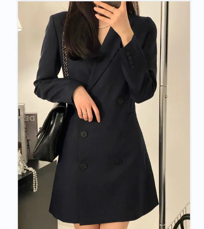 2023 Novo design das Mulheres Elegante Manga Longa Lapela Blazer Vestido Trabalho Escritório Formal Botão Blazers Cinto Cintura Terno Vestido