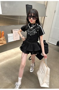 2025夏秋时尚2pcs女童服装套装热卖露背t恤6-15岁儿童裙装