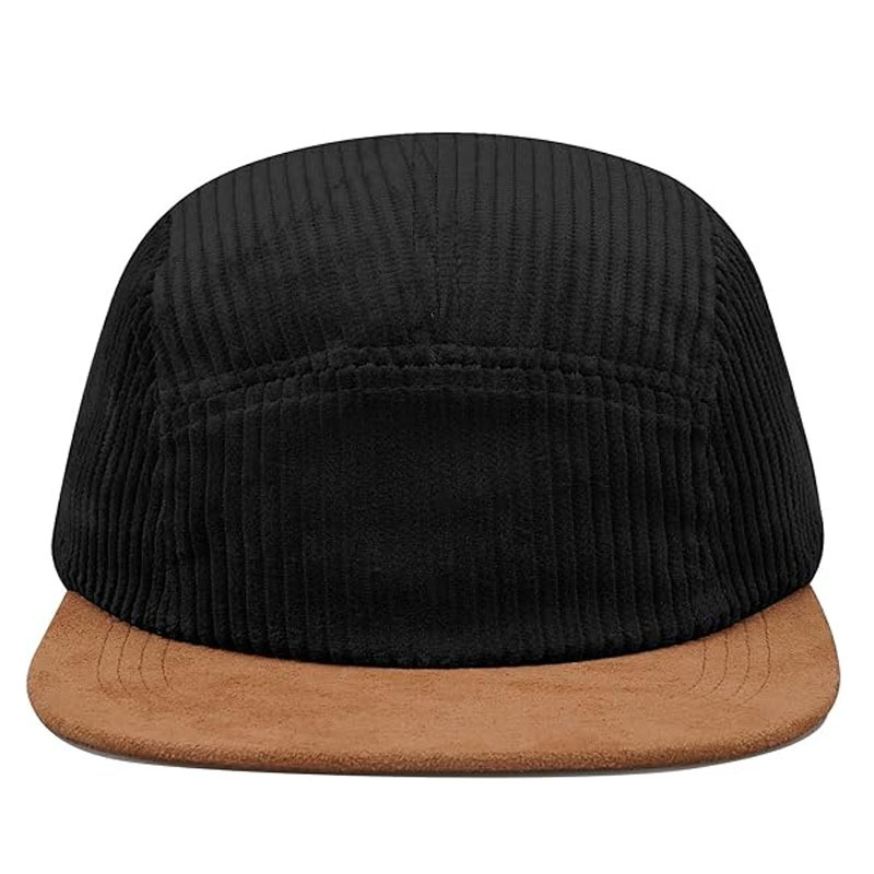 Gorra de béisbol plana Bill 5 Panel Camp Hat Cap Negro
