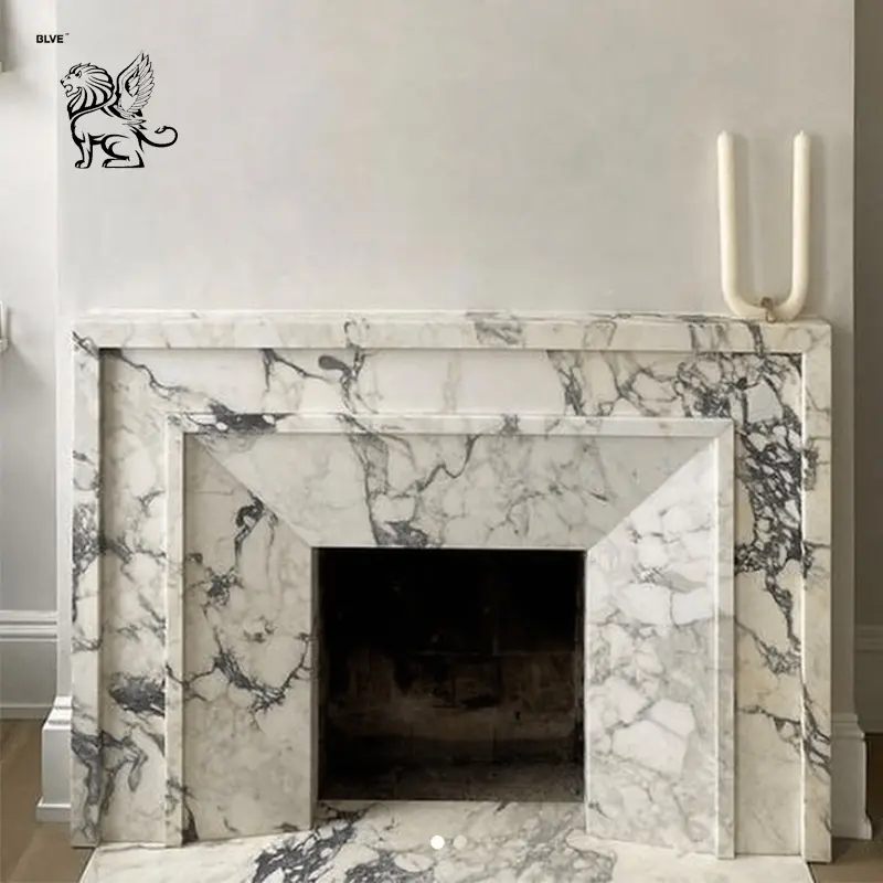 BLVE शास्त्रीय इतालवी प्राकृतिक पत्थर संगमरमर इनडोर सजावट आग जगह अनुकूलित पॉलिश डिजाइन चिमनी Mantel MFJ-13