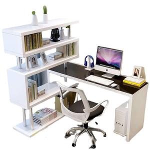 Modern Rotating <strong>Computer</strong> Desk Adjustable Feature Simple Bookcase Integrated Corner Desk Bookshelf Bedroom Home Office Use Metal