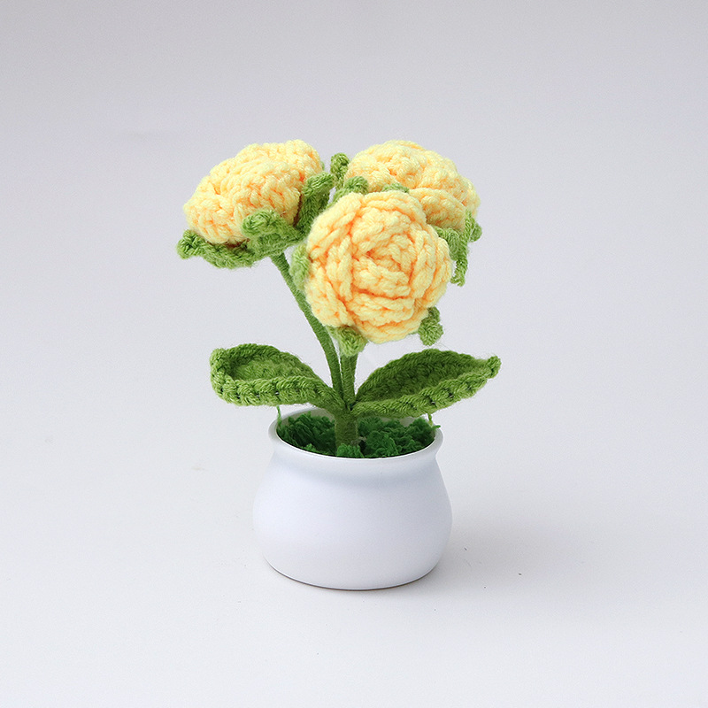 Rosa tre fiori giallo oca-66 foglie verdi-48 porcellana bianca