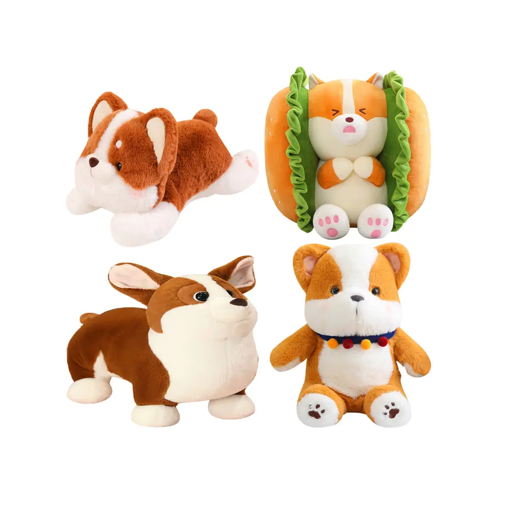 Peluche de calidad superior hamburguesa Corgi dibujos animados lindo pierna corta Welsh Corgi Pembroke cachorro perro juguetes de peluche logotipo personalizado Doable