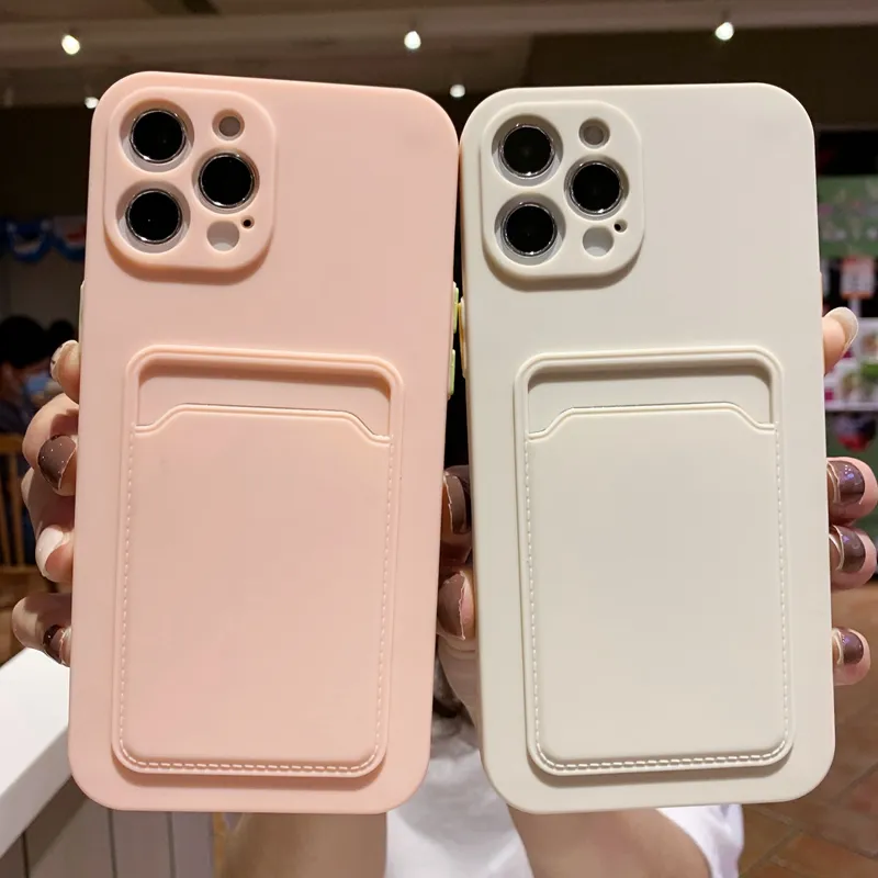 Funda trasera de silicona líquida para iPhone SE 3, 11, 12, 13, 14, 14, ProMax, funda para tarjeta de crédito