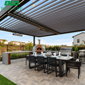 Modern <strong>Wood</strong> Arch Freestanding Gazebo Powder Coated Metal Pergola Manual Motorized Control Retractable Aluminum Roof <strong>Louvre</strong> - Product Image 5