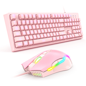 Onikuma-teclado y ratón para videojuegos G25 + Cw905, conjunto de teclado y ratón para ordenador con cable y retroiluminación LED, color rosa, 104 teclas - Product Image 1