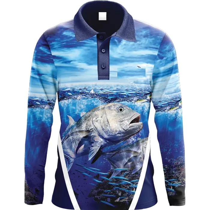 Ropa de pesca de manga larga con impresión por sublimación, logo personalizado, camisetas de pesca con protección uv, 2022 poliéster, moda 100%