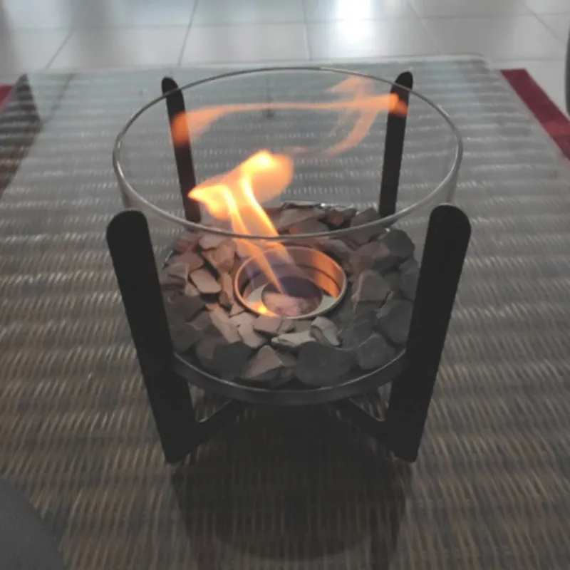 Indoor Tischplatte Feuerstelle Tragbare Feuerschale Runde Tischplatte Bio Ethanol Brenner Kamin Mit Glas abdeckung