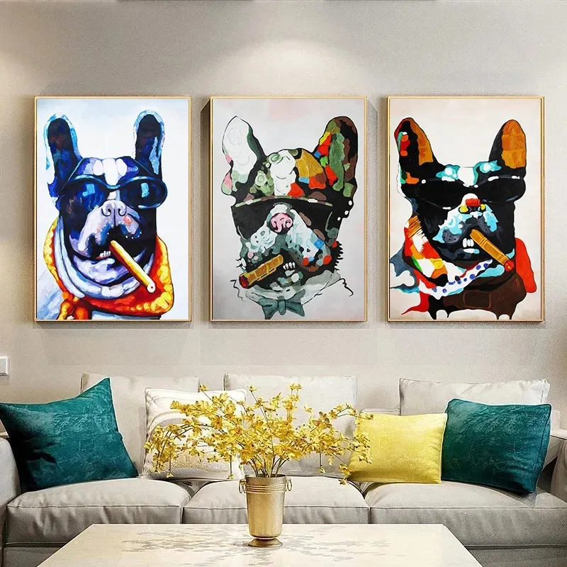 Vui con chó và xì gà vải sơn graffiti nghệ thuật đường phố Áp phích và in tường nghệ thuật Hình ảnh trang trí nội thất phòng trang trí cuadros