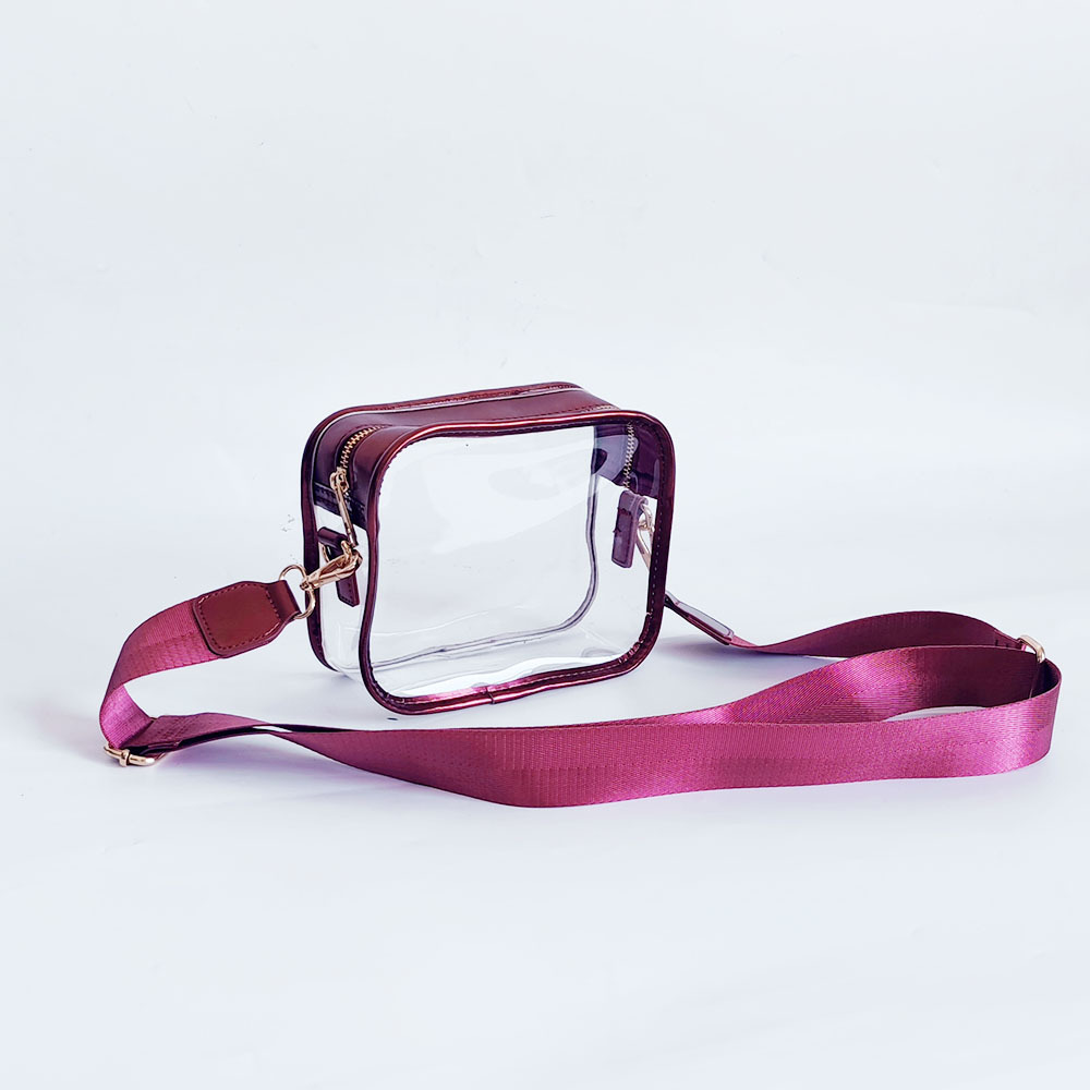 wine red clear crossbody bag