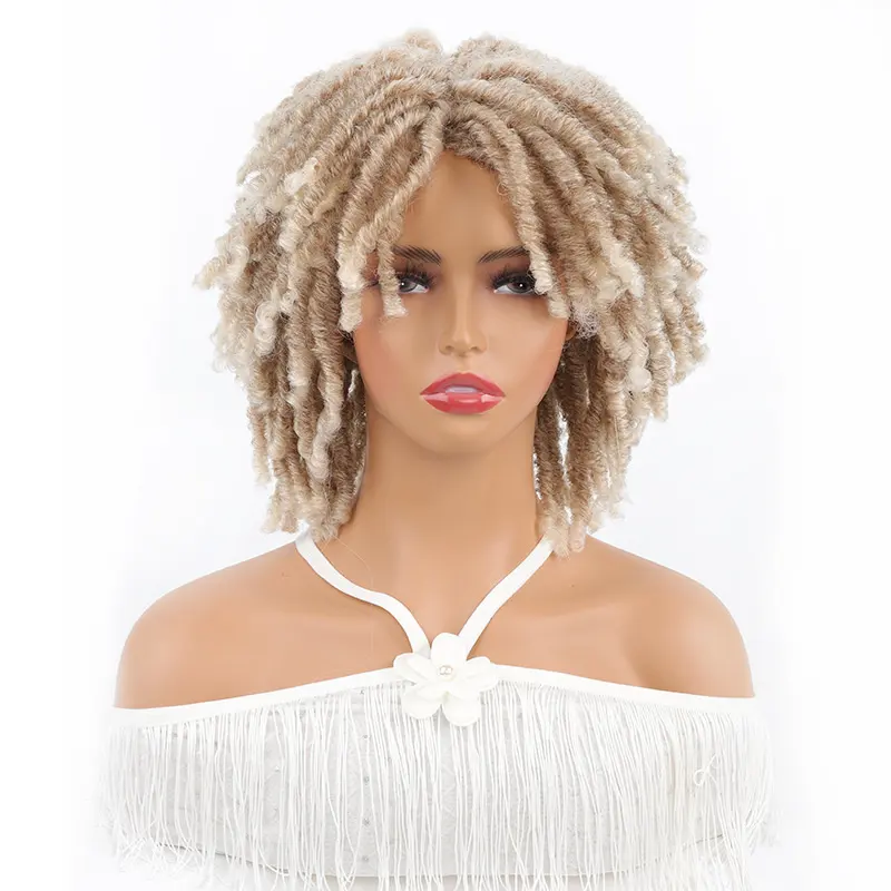 Popüler tığ işi kısa kıvırcık Afro peruk afrika kadınlar için kabarık örgülü saç peruk kısa dreadwig kıvırcık sentetik peruk