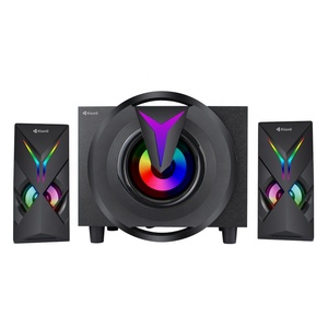 Kisonli 2,1 Altavoces de computadora de escritorio con Subwoofer RGB 16W Sonido estéreo Sistema multimedia alimentado por USB Entrada auxiliar para PC - Product Image 1