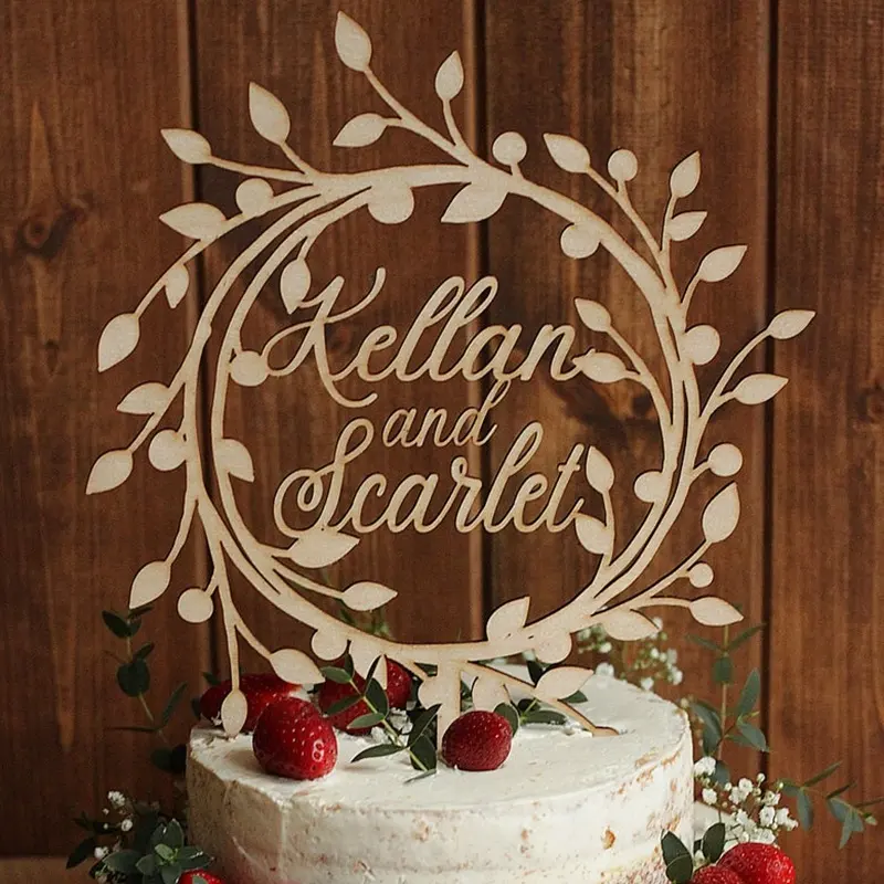 Topper personalizado de bolo de casamento, plug-in para aceitar a personalização de bolo de madeira