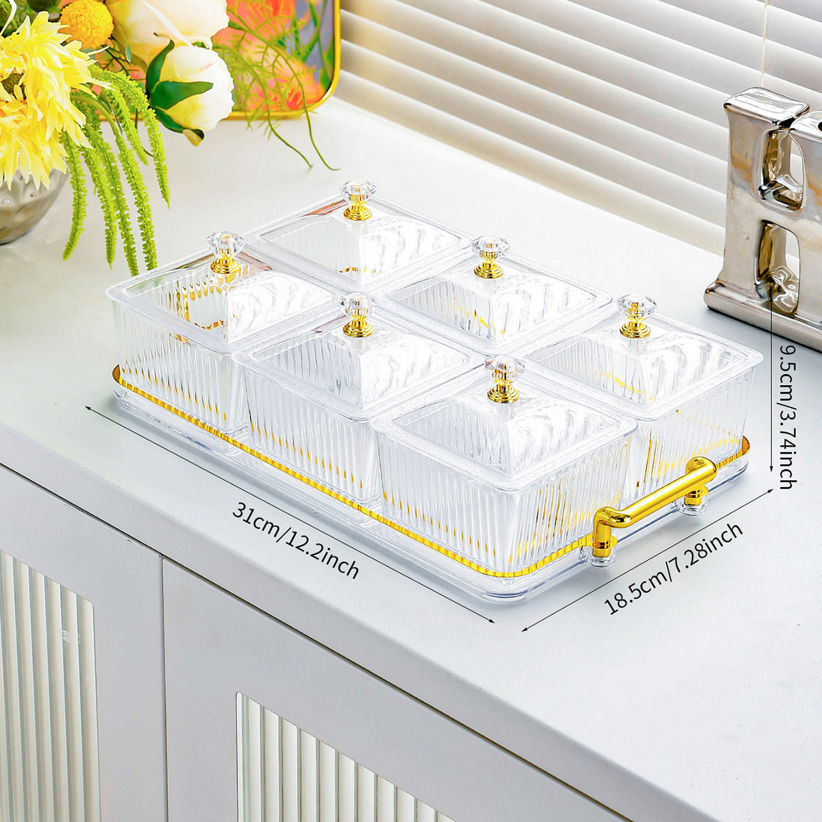 Transparent 6-compartment gold plate without gold disc diamond