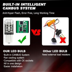 CB9ให้แสงสว่างสูงสุดถึง7440ปราศจากความผิดพลาดของ CANbus หลอดไฟ LED T20 W21W ดวงพร้อมชิป LED 7035 27W 1600LM ตัวถอดรหัสในตัวสำหรับหลอดไฟ LED รถยนต์12V - Product Image 5