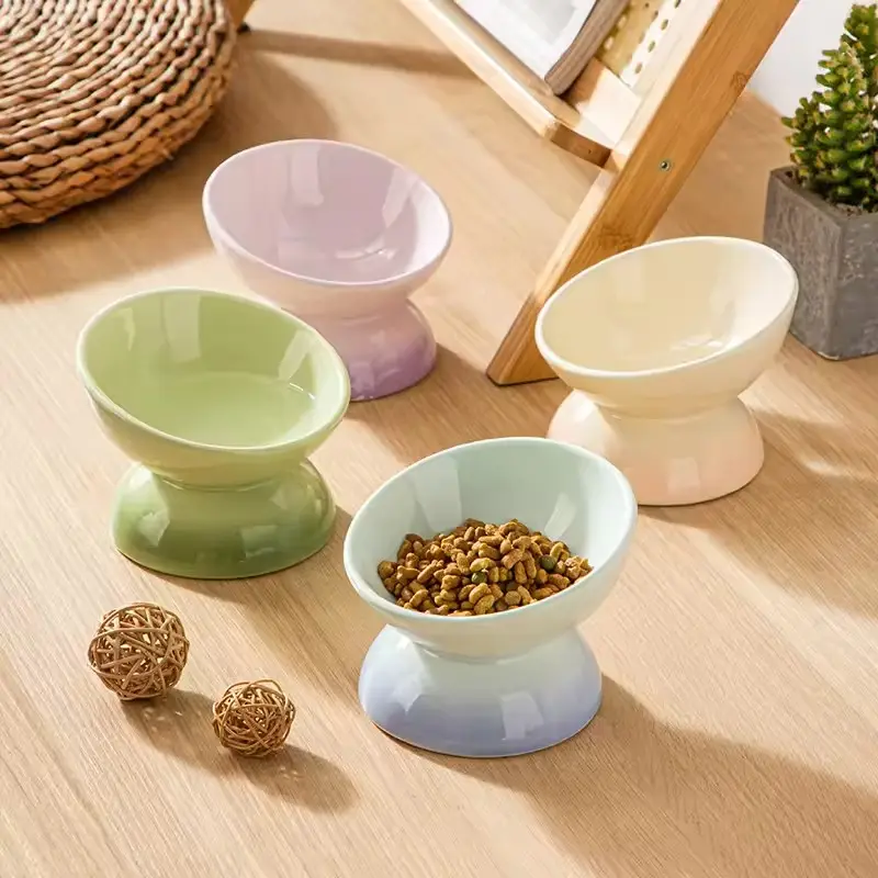 Gradient Pet Cat Snack Raised Food Bowl Water Drinking Feeders Ceramic Bowls for Dogs Puppy Pet Products