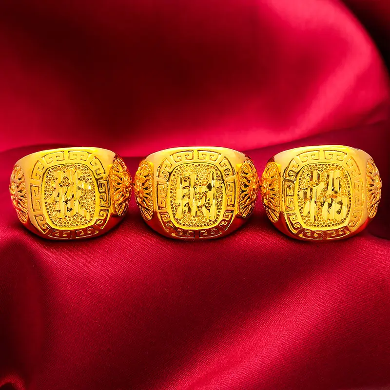 Nuova fortuna da uomo placcato oro 24K Lucky Vietnam Placer regolabile apertura bocca viva imitazione anello d'oro