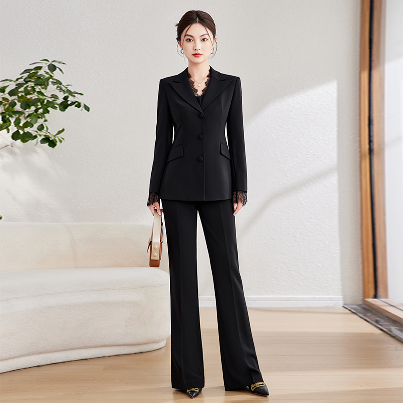 Black suit jacket flared pants
