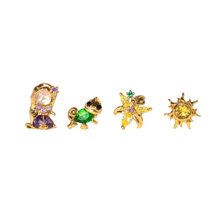 SP Fairy Tale Coleção Princesa Stud Jóias 18K Banhado A Ouro Bonito Zircão Animal Stud Earrings