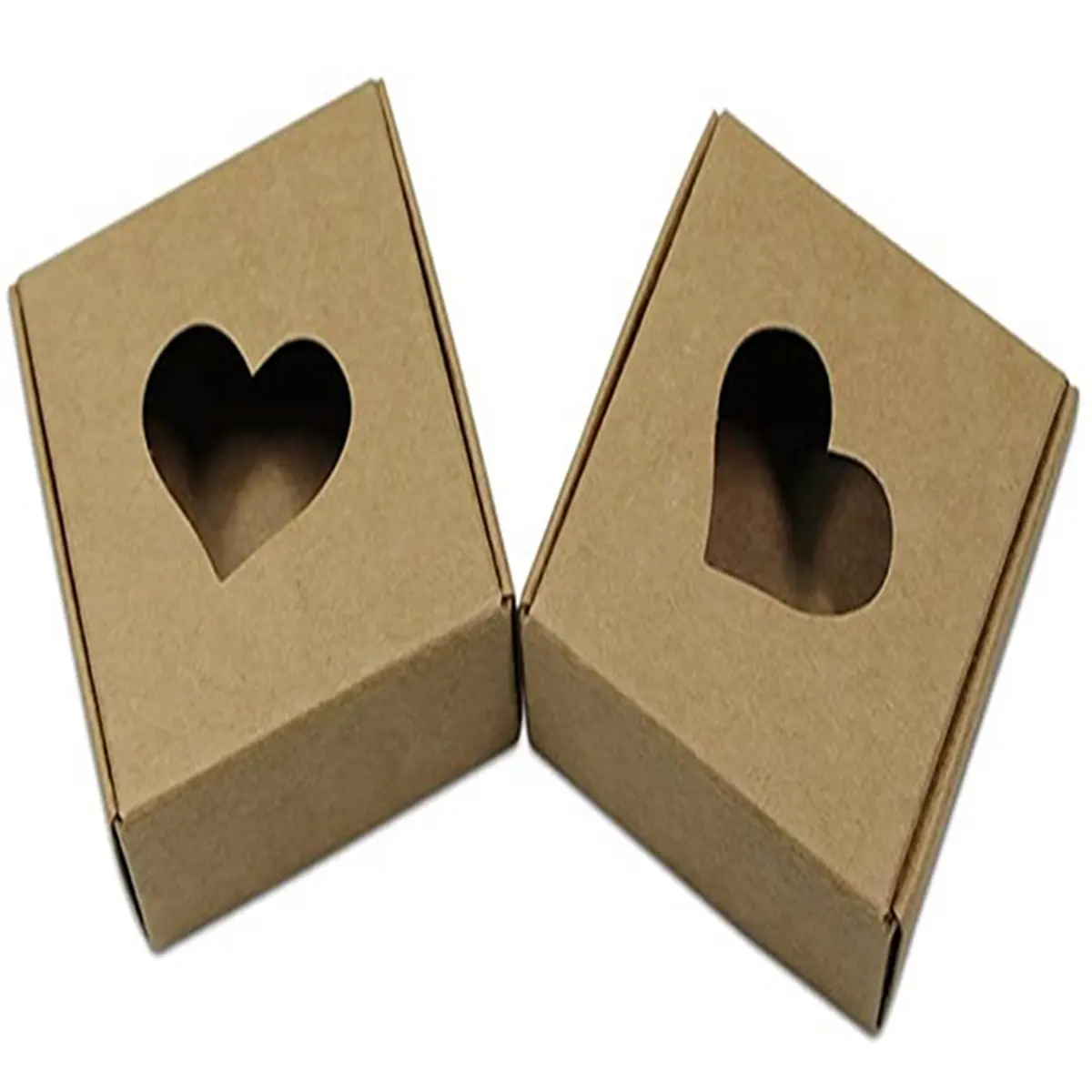 Favor de fiesta de boda, embalaje de joyería, cajas de papel Kraft, caja de regalo con agujero en forma de corazón, embalaje para jabón