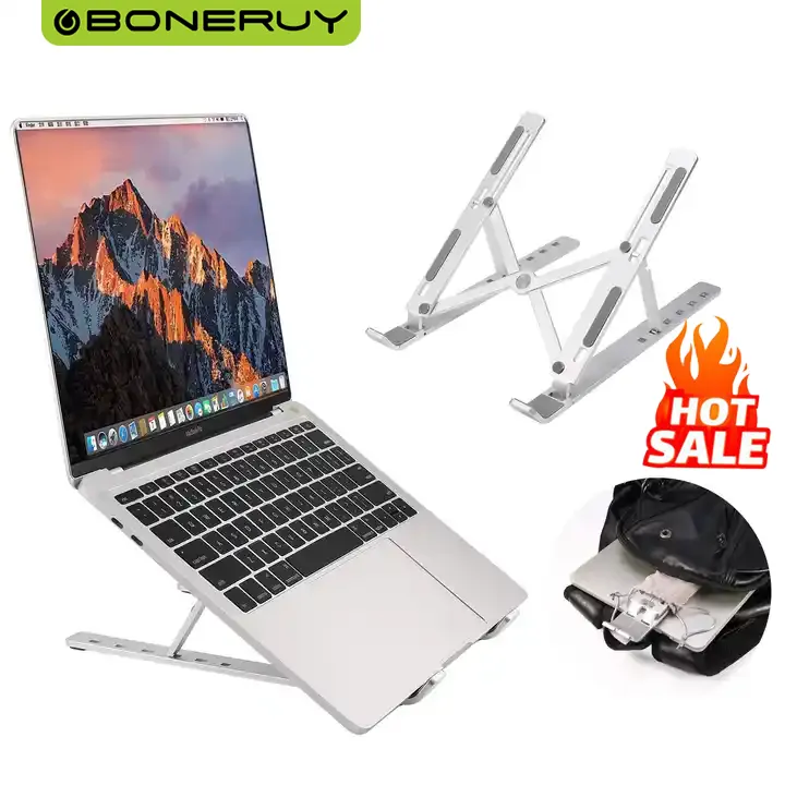 Dudukan Laptop bantalan pendingin Aluminium lipat portabel yang dapat disesuaikan pabrik boneriy untuk Macbook Tablet