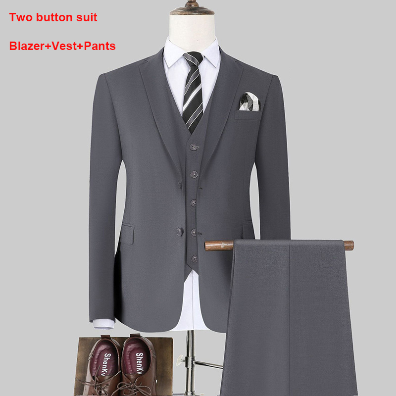 Traje gris de hombre de 2 botones con chaleco y pantalón