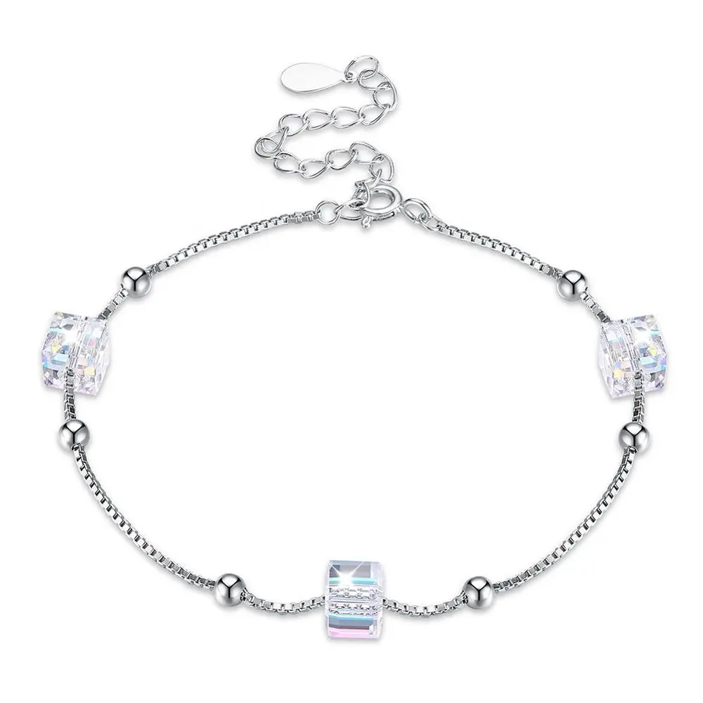 Usine professionnelle De Mariage Bling Cristal Cubique 925 Argent Perlé Bracelet