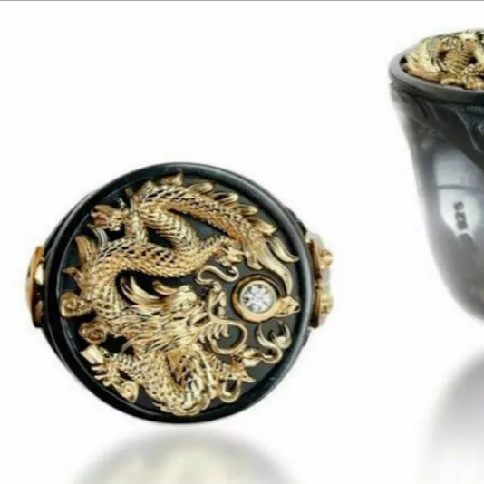 Hot selling domineering men's gold-plated two-tone Chinese dragon bright black gold bracelet ring