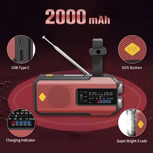 Solar Emergency <strong>Wind</strong> <strong>up</strong> Radio, Portable Hand Crank AM/FM Radio with SOS Alarm <strong>LED</strong> Torch, 2000mAh Rechargeable Power Bank - Product Image 5