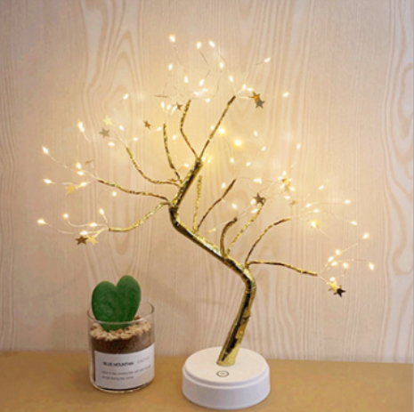Lumière d'arbre 72LED avec la feuille d'or et le fil de cuivre