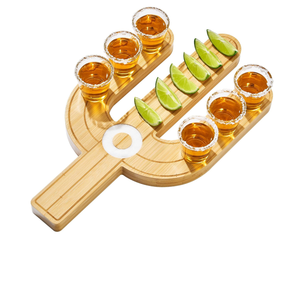 Unik bentuk kaktus tembakan kayu pemegang kaca Melayani Baki Tequila papan penerbangan dengan mangkuk Lemon hadiah pesta - Product Image 1