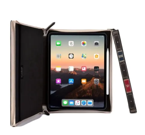 New style classic hard cover for tablet and ipad high quality luxury genuine leather laptop case like a book customized size