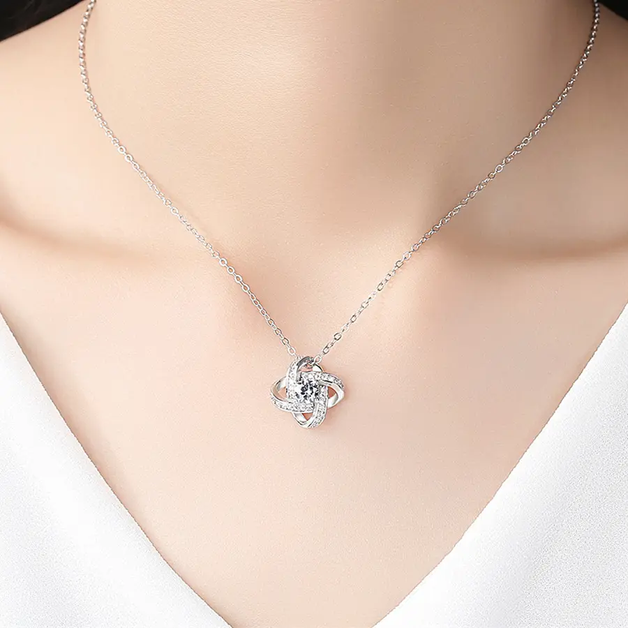 2 Ella clásico de lujo delicado 925 piedra de nacimiento de plata esterlina para siempre amor nudo colgante collar