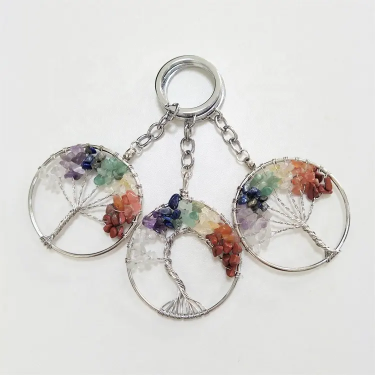 Porte-clés en cristal de Quartz naturel, sept chakras, arbre de vie, offre spéciale,